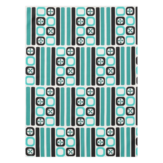 Nappe Carrés d'art atomique rétro Lignes Turquoise (Devant)