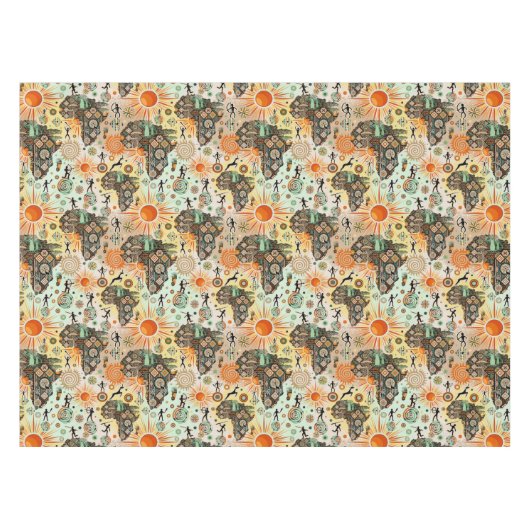 Nappe Carte d'Afrique Éléments Tribaux Décoratifs Motif (Devant (Horizontal))