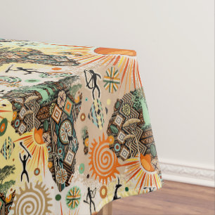Nappe Carte d'Afrique Éléments Tribaux Décoratifs Motif
