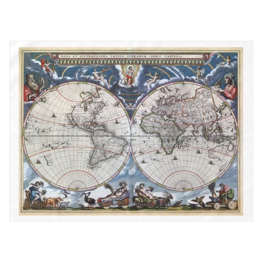 Nappe Carte de Vieux Monde antique 1664 reconstituée (Devant (Horizontal))