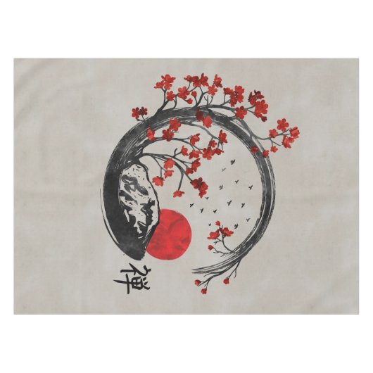 Nappe Cercle d'Enso de zen et branches de Sakura (Devant (Horizontal))
