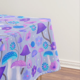 Nappe Champignons Botaniques Rétro Fleurs pourpres Turqu