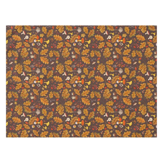 Nappe Champignons forestiers et flore d'automne sur brun (Devant (Horizontal))