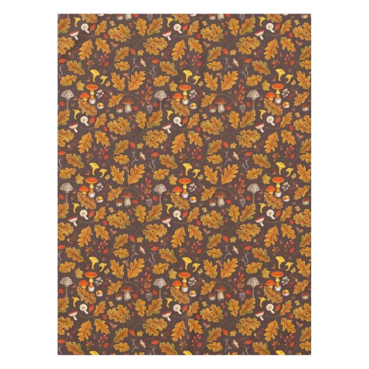 Nappe Champignons forestiers et flore d'automne sur brun (Devant)