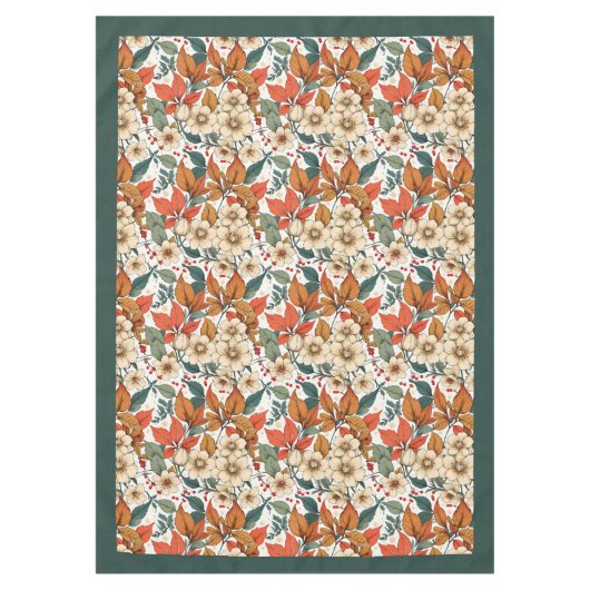 Nappe Charmant automne en terre cuite fleurs blanches ve (Devant)