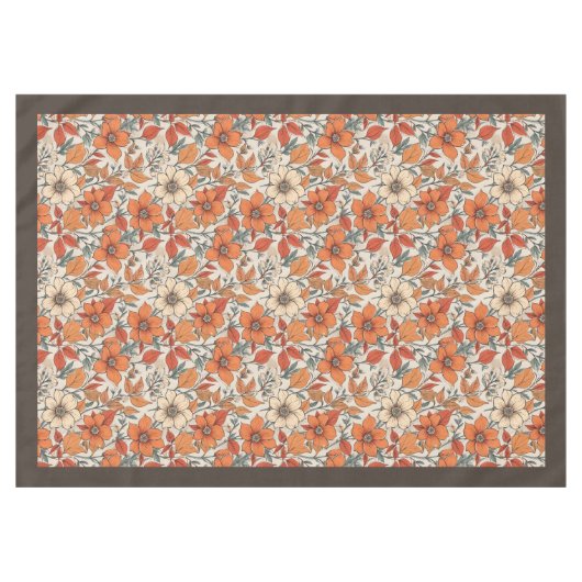 Nappe Charme automne terre cuite fleurs blanches brune (Devant (Horizontal))