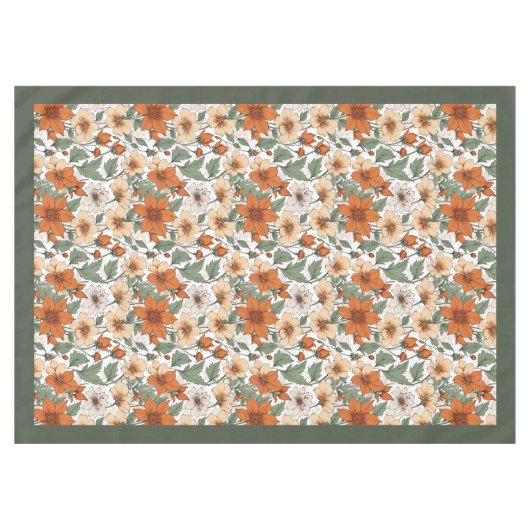 Nappe Charme automne terre cuite fleurs blanches sauge (Devant (Horizontal))