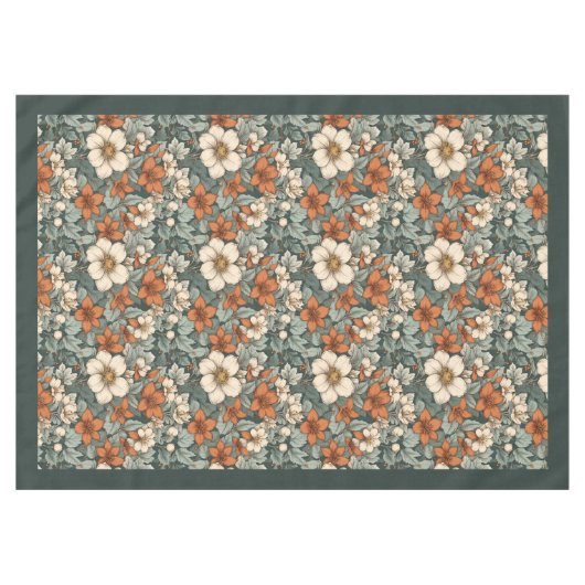 Nappe Charme automne terre cuite fleurs blanches sauge (Devant (Horizontal))