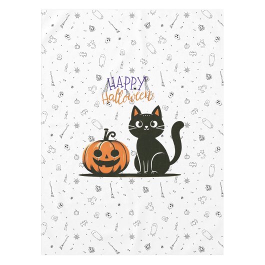 Nappe Chat de Halloween heureux & citrouille (Devant)