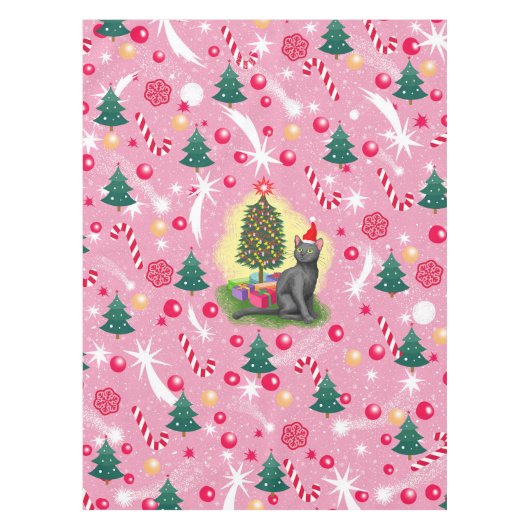 Nappe Chat de Noël rose (Devant)