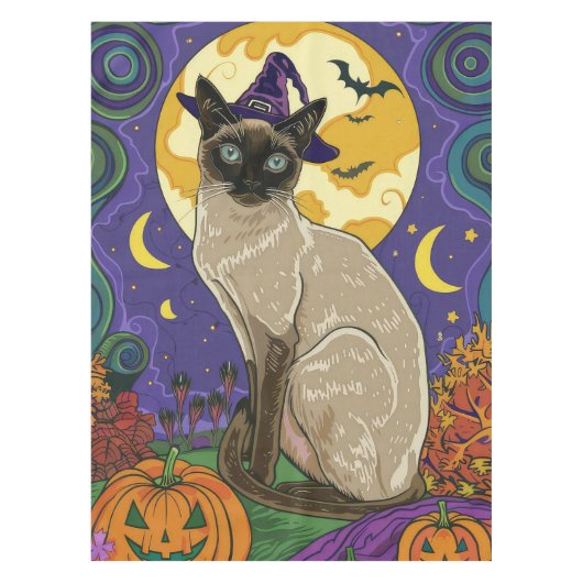 Nappe Chat éffrayant Siamese Halloween sorcière et Citro (Devant)