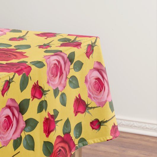 Nappe Cheerful Pink And Red Roses On A Sunny Yellow  (In Situ)