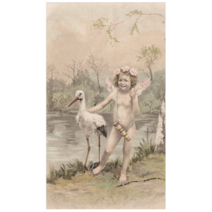 Nappe Cherubin Vintage avec Cigogne au Lac