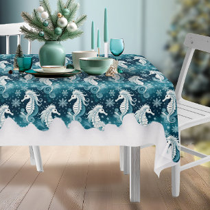 Nappe Cheval de mer et flocons de neige de Noël côtier #