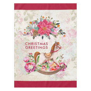 Nappe Cheval rocheux victorien et Poinsettia Noël