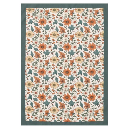 Nappe Chic automne terre cuite fleurs blanches pastel ve (Devant)