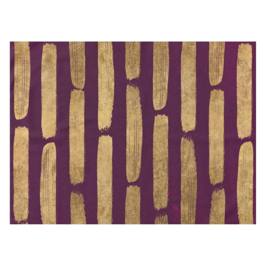 Nappe Chic moderne Faux Gold Brushstrokies sur violet (Devant (Horizontal))