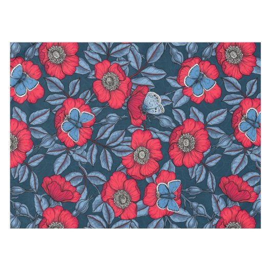 Nappe Chien rose et papillons en bleu et rouge (Devant (Horizontal))