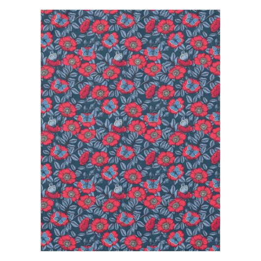 Nappe Chien rose et papillons en bleu et rouge (Devant)