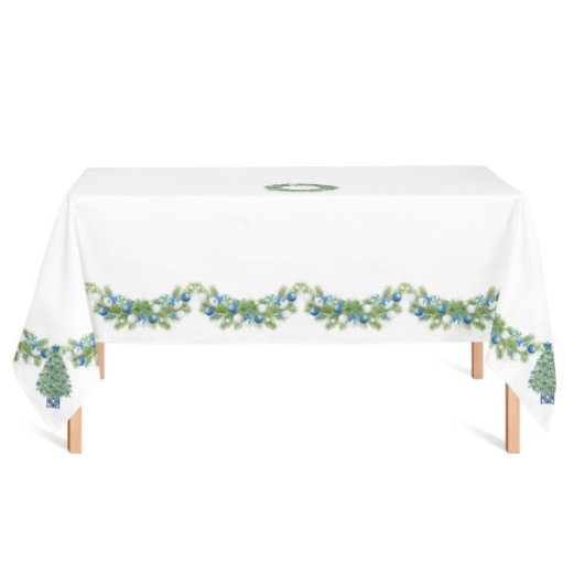 Nappe Chinoiserie Noël Bleu et Blanc