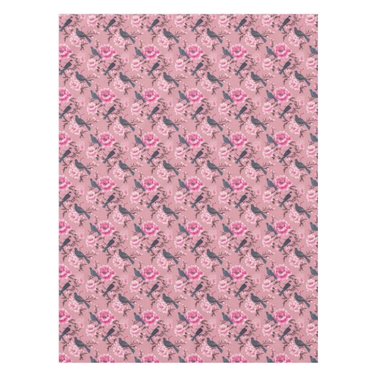 Nappe Chinoiserie rose oiseau coton fleuri dîner (Devant)