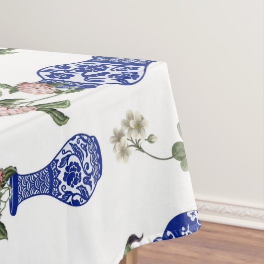 Nappe Chinoiserie vases bleus et fleurs  (In Situ)
