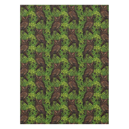 Nappe Chouettes dans le chêne, vert et marron (Devant)