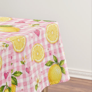 Nappe Citrons sur gingham rose