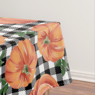 Nappe Citrouilles d'automne à carreaux noirs et blancs d