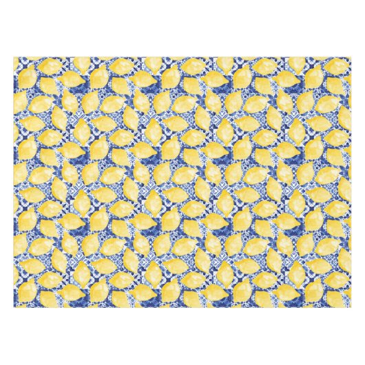 Nappe Citrus citron Aquarelle Bleu Carrelage méditerrané (Devant (Horizontal))