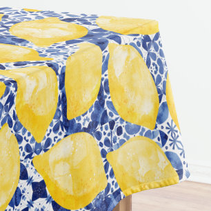 Nappe Citrus citron Aquarelle Bleu Carrelage méditerrané