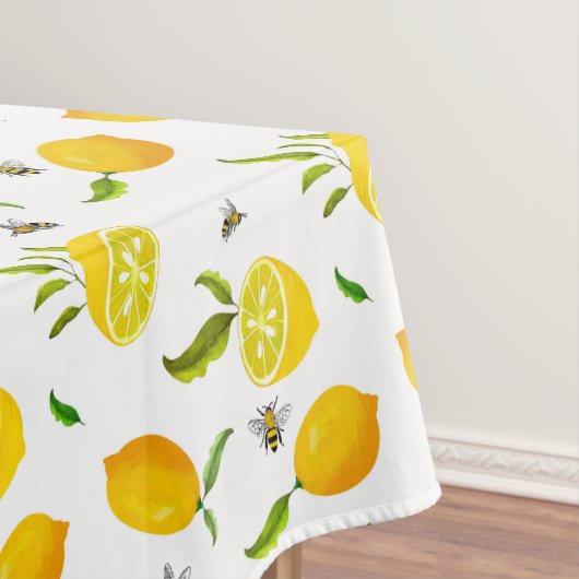 Nappe Citrus, citrons, abeilles été motif court  (In Situ)