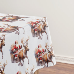 Nappe Clause du Père Noël avec un renne tirant son traîn