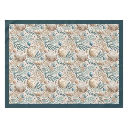Nappe Coastal Seashells étoiles de mer vert pastel ivoir (Devant (Horizontal))
