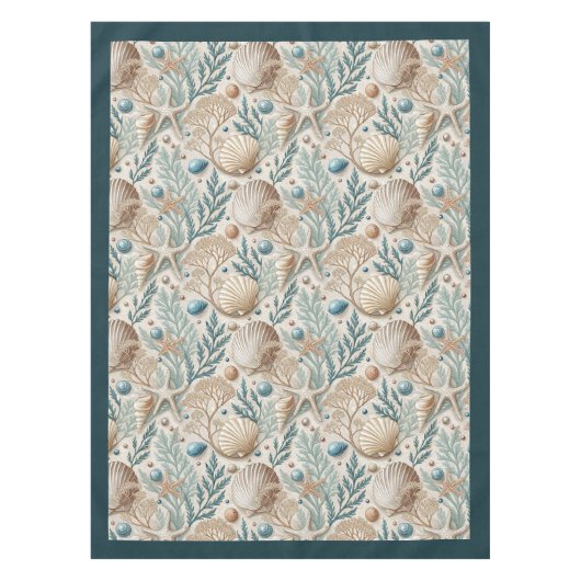 Nappe Coastal Seashells étoiles de mer vert pastel ivoir (Devant)