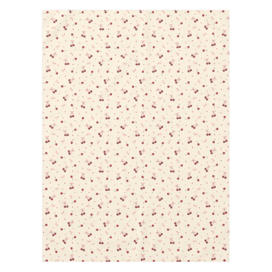 Nappe Coeurs de cerises rouges mignons Bows sur crème (Devant)