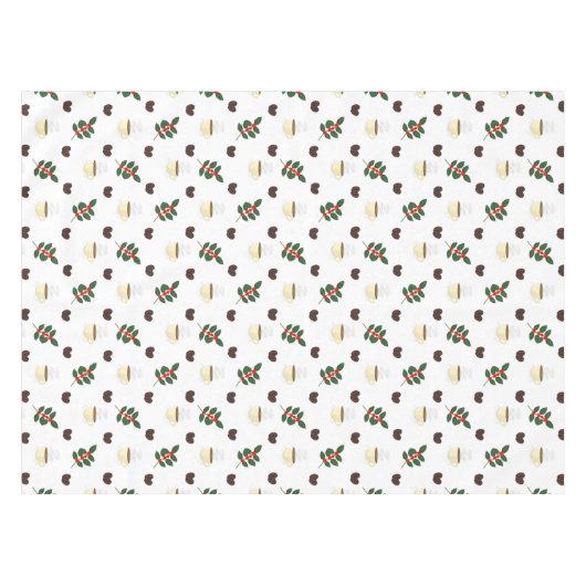 Nappe Coffee Pattern with Beans, Cups, and Coffee trees (Devant (Horizontal))
