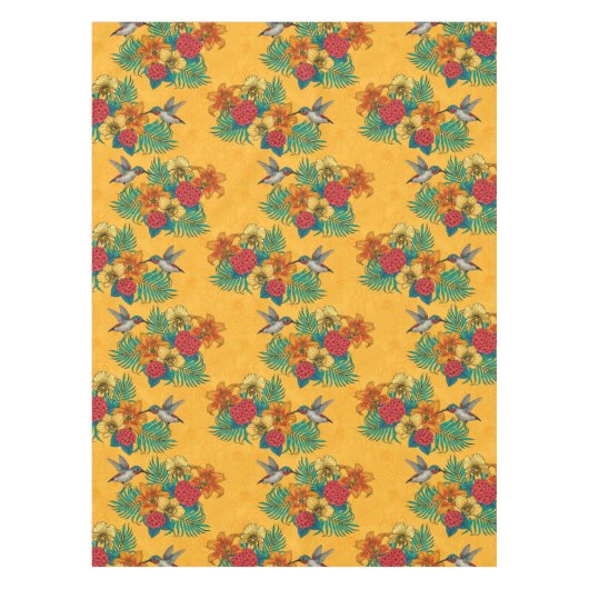 Nappe Colibris et bouquet tropical en jaune (Devant)
