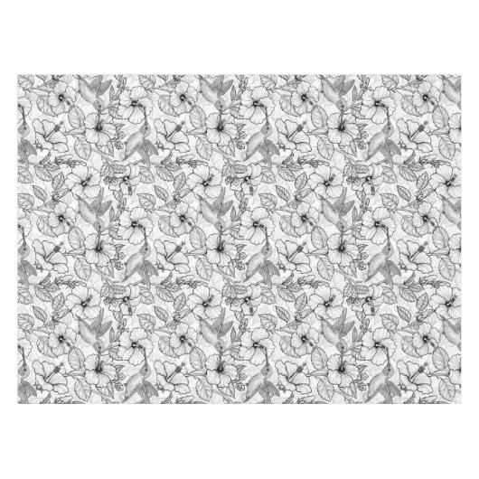 Nappe Colibris et fleurs d'hibiscus b&w (Devant (Horizontal))