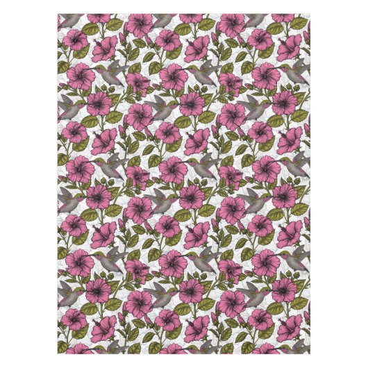 Nappe Colibris et fleurs d'hibiscus roses (Devant)