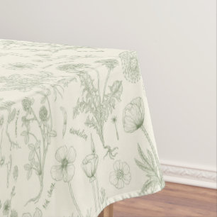 Nappe Collage de fleurs sauvages / blanc cassé et sauge
