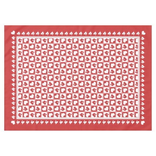 Nappe Coq rouge et blanc et coeurs Checkered (Devant (Horizontal))