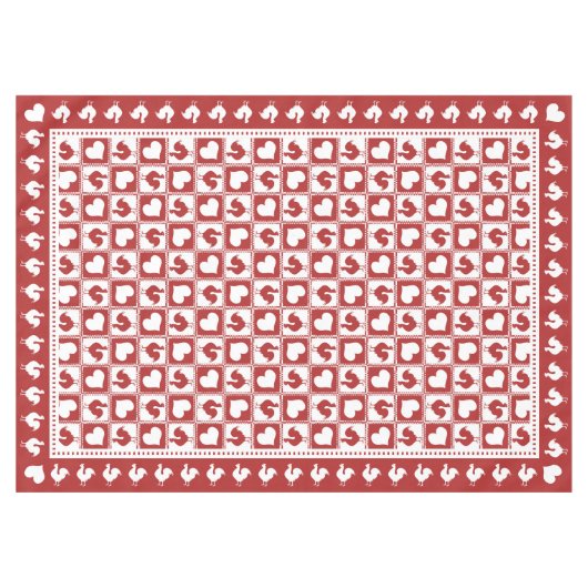 Nappe Coqs classiques américains et coeurs rouges et (Devant (Horizontal))