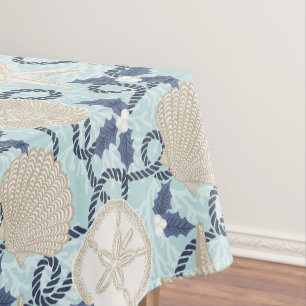 Nappe Cote de Noël Coastal Tropical Coques de mer -Bleu