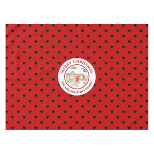 Nappe Cottage neige Noël Rouge Bleu Coeur Motif