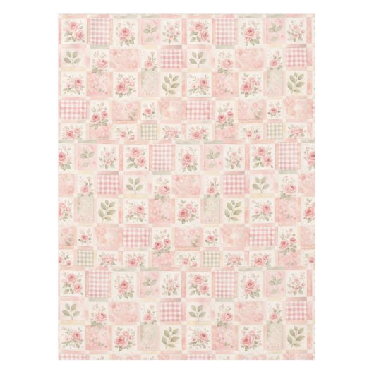 Nappe Courte rustique rose patchwork floral motif (Devant)