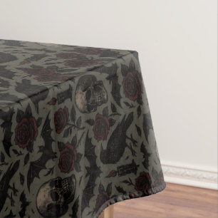 Nappe Crânes gothiques, corbeaux et Motif Rose