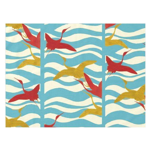 NAPPE CRANES ROUGES JAUNES VOLANT SUR DES VAGUES BLANCHE (Devant (Horizontal))