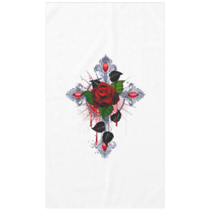 Nappe Croix d'argent avec une rose rouge