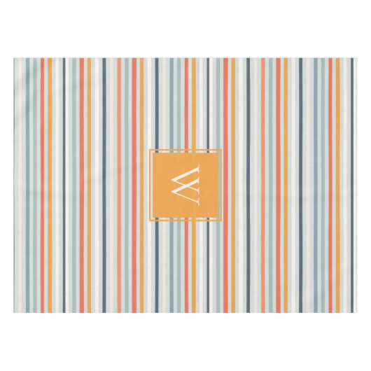 Nappe Cute Dusky Orange Bleu Motif rayé ocre (Devant (Horizontal))